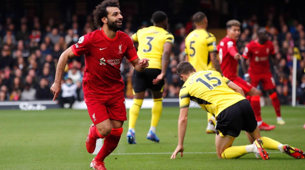 Mohamed Salah celebra su anotación. 