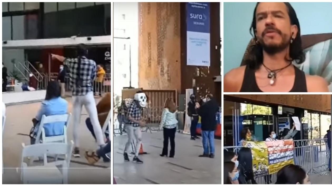 Álvaro Vásquez, en su perfomance contra el embajador colombiano en Chile, Guillermo Botero.