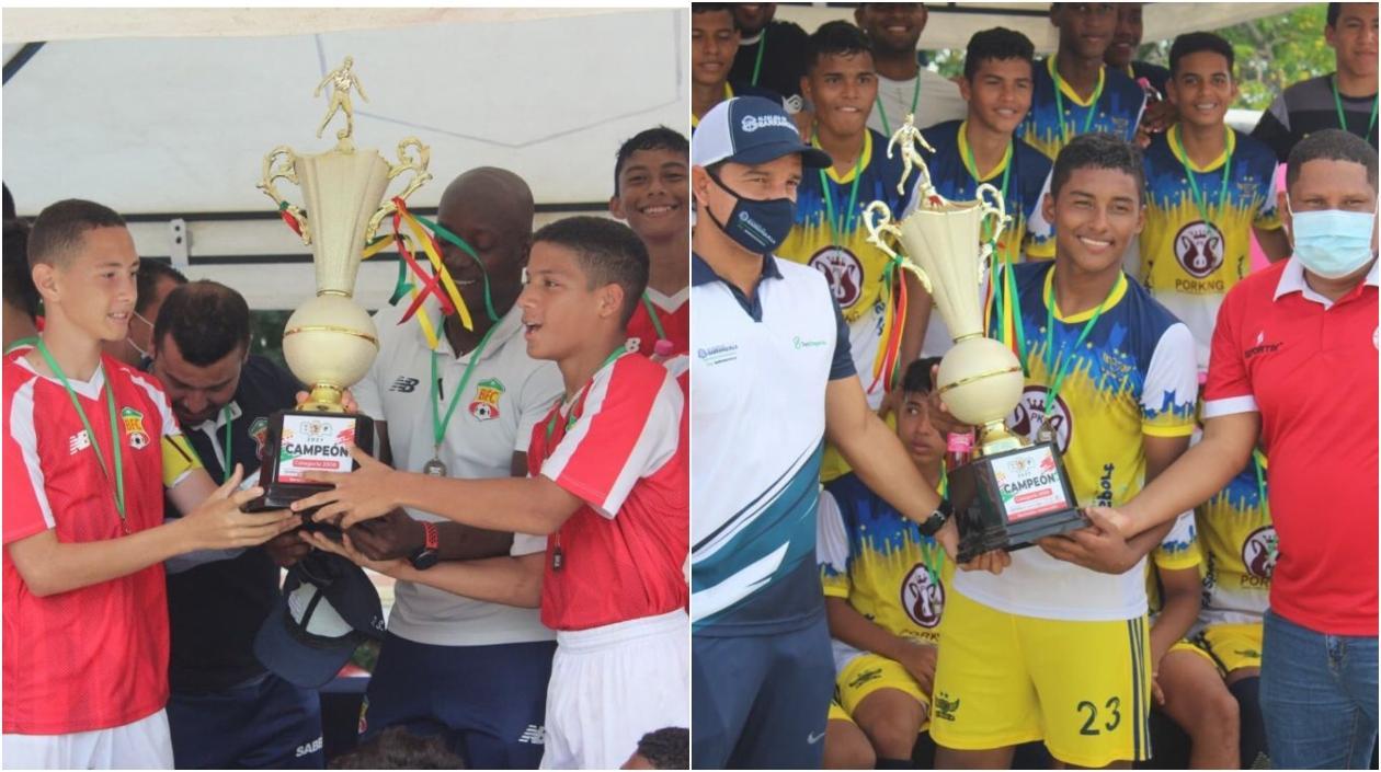 Barranquilla FC, campeón de la categoría 2010, y Pacho Meza, elenco campeón de la categoría 2006.