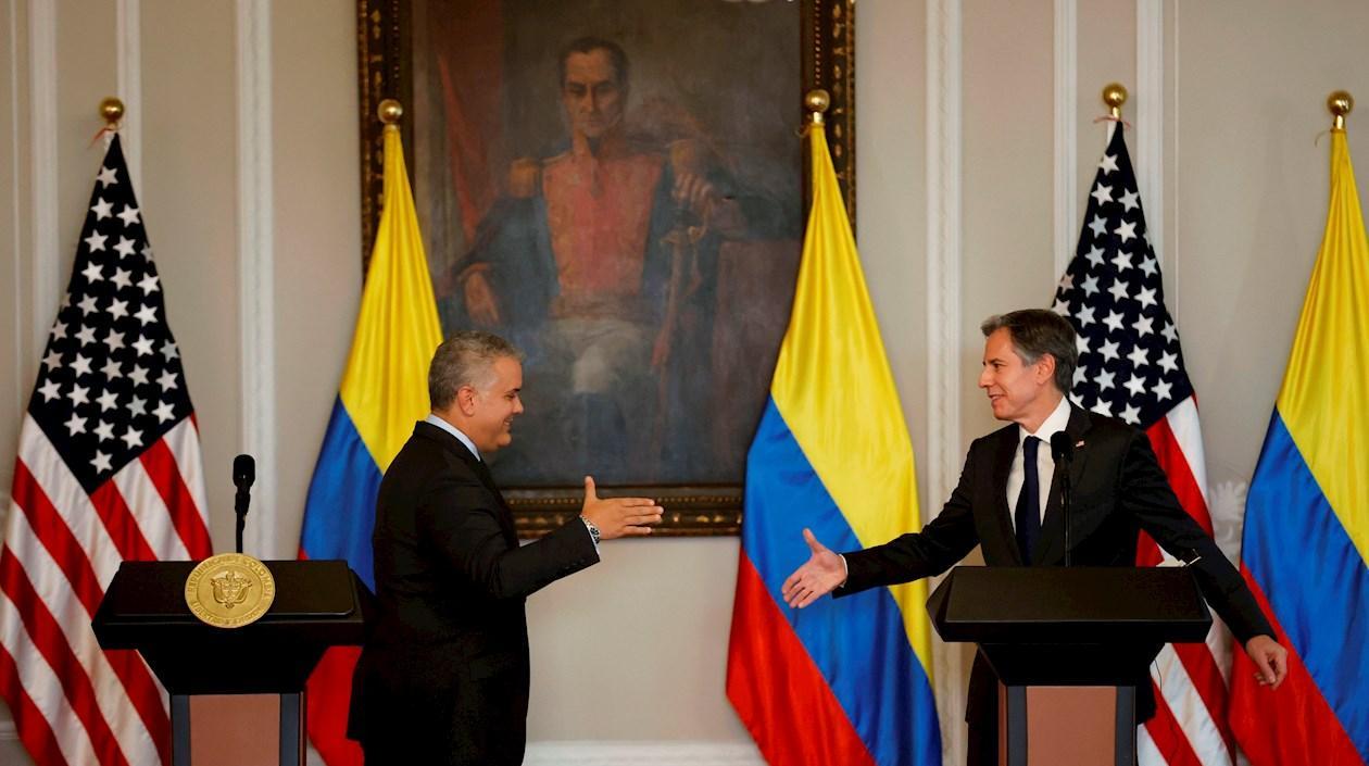 Iván Duque y el secretario de Estado de EEUU, Antony Blinken, hablan hoy en la Casa de Nariño