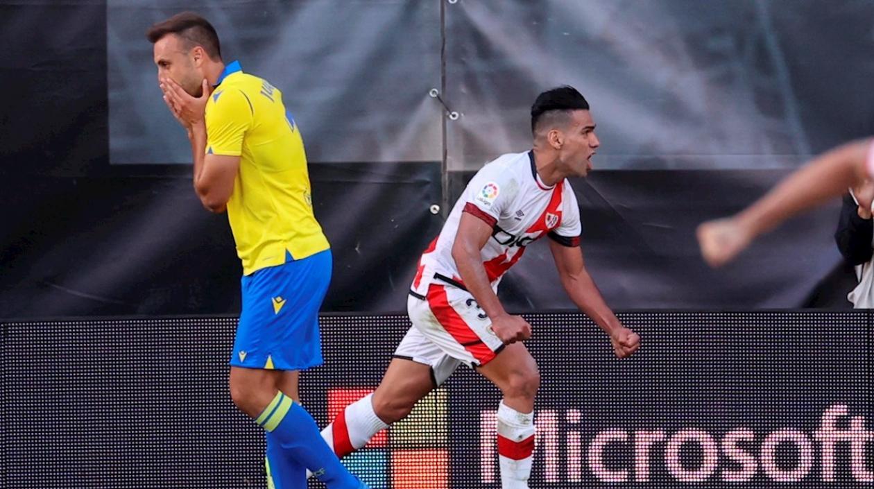 Falcao García celebra un gol con el Rayo Vallecano. 