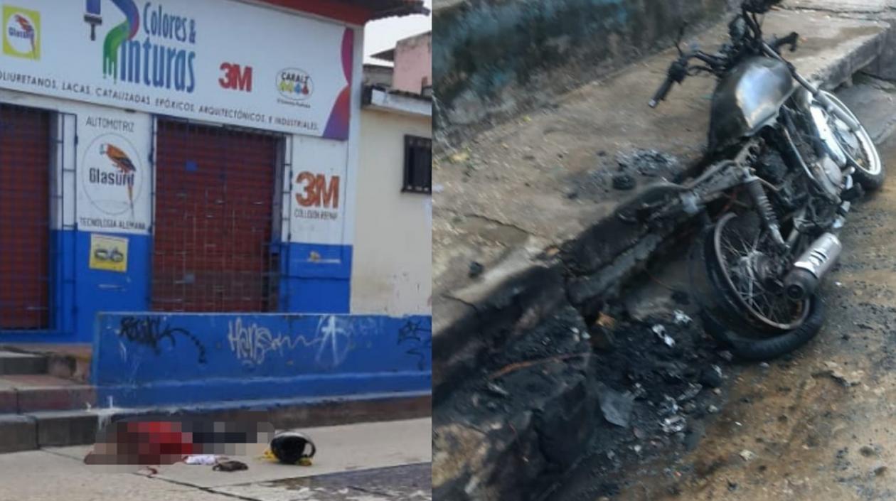 El abatido y la moto incinerada.