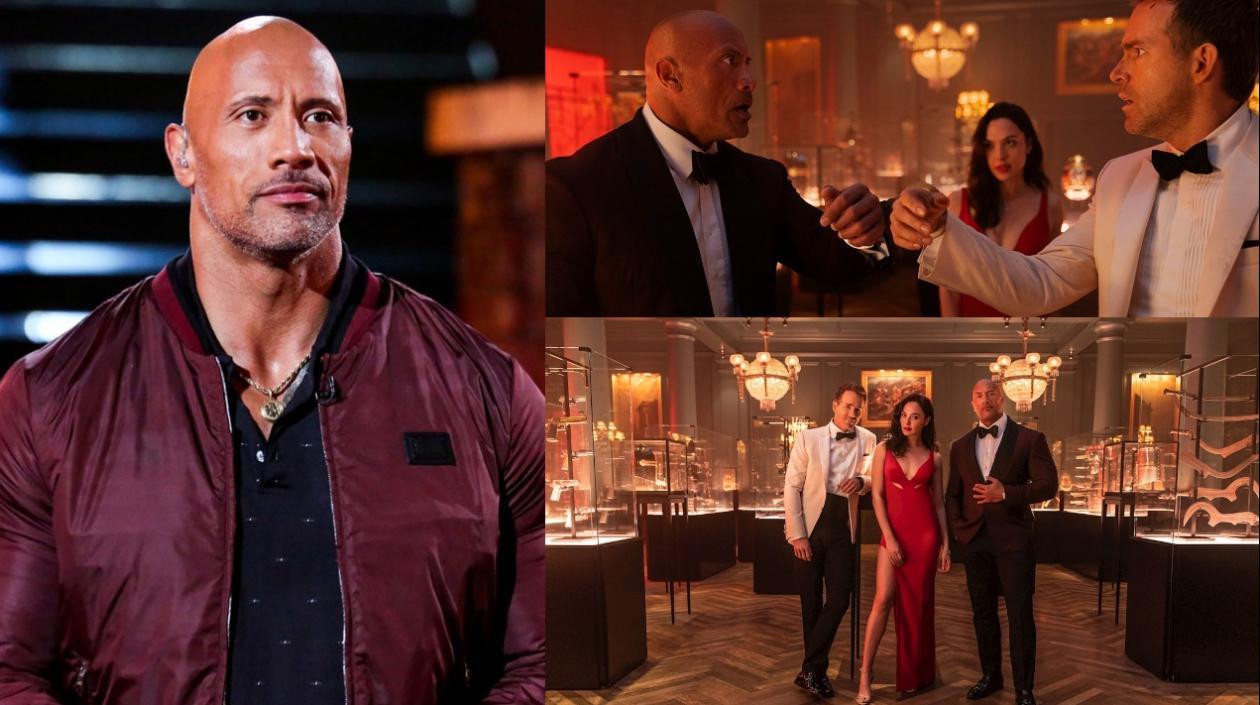 Dwayne Johnson es John Hartley en 'Red Notice'. En las otras fotos el actor con Ryan Reynolds como Nolan Booth y Gal Gadot como The Bishop.