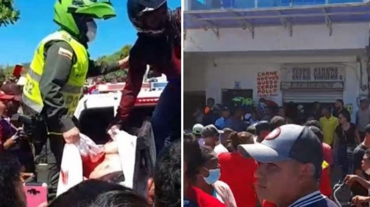 Momentos en que la mujer y el hombre eran trasladados a un centro asistencial. 