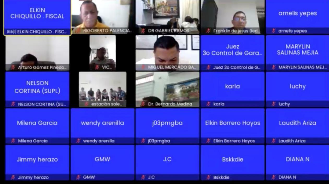 Aspecto de la audiencia virtual contra los capturados por ser presuntos miembros del 'Clan del Golfo'. 