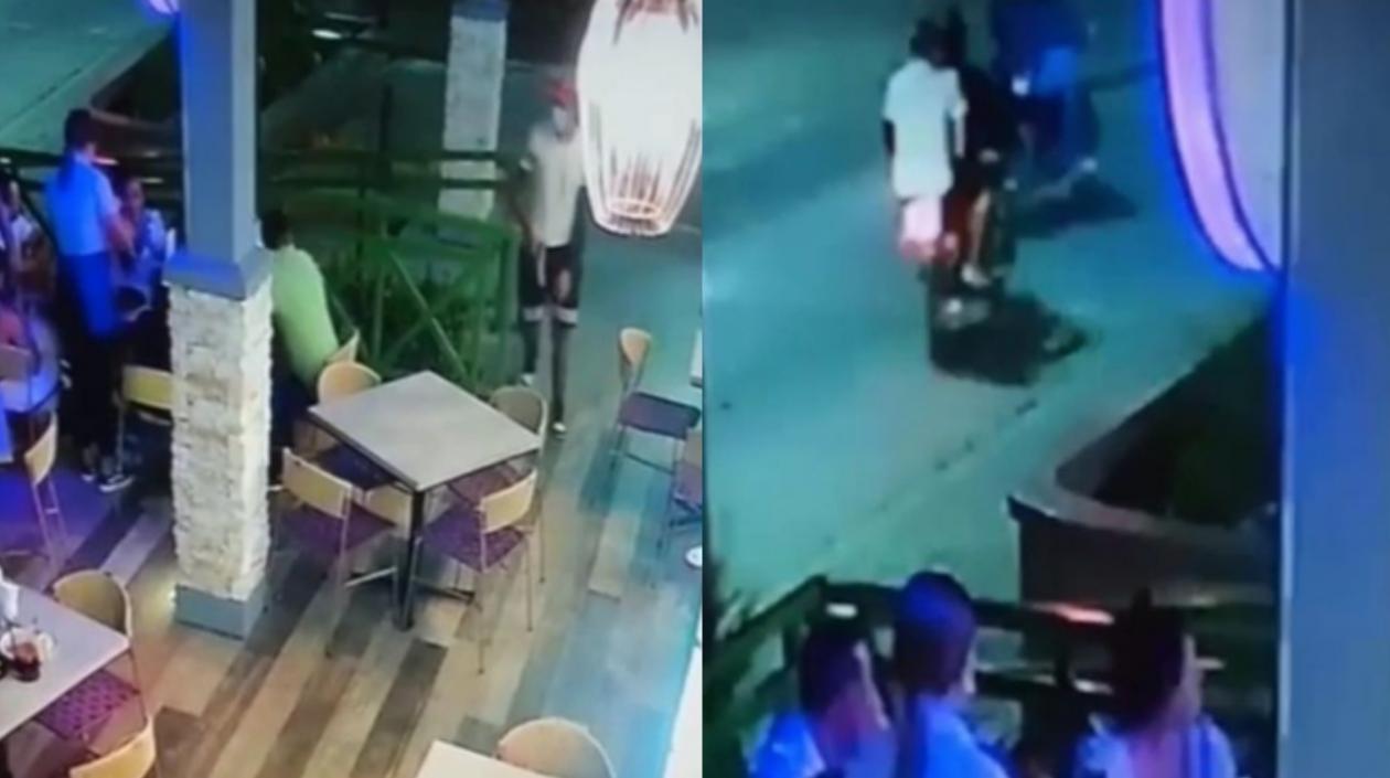 Momento del atraco en el restaurante. 