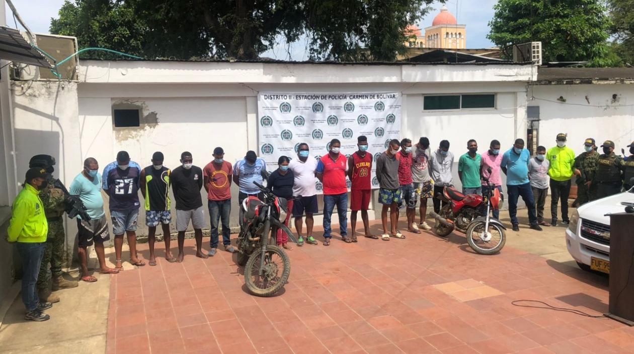 Presuntos integrantes del 'Clan del Golfo' capturados en El Carmen de Bolívar. 
