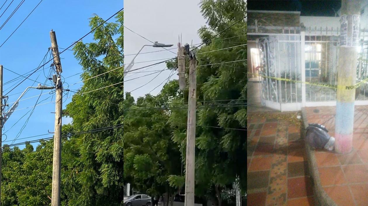 Estado en que se encuentra el poste y el pedazo desprendido.