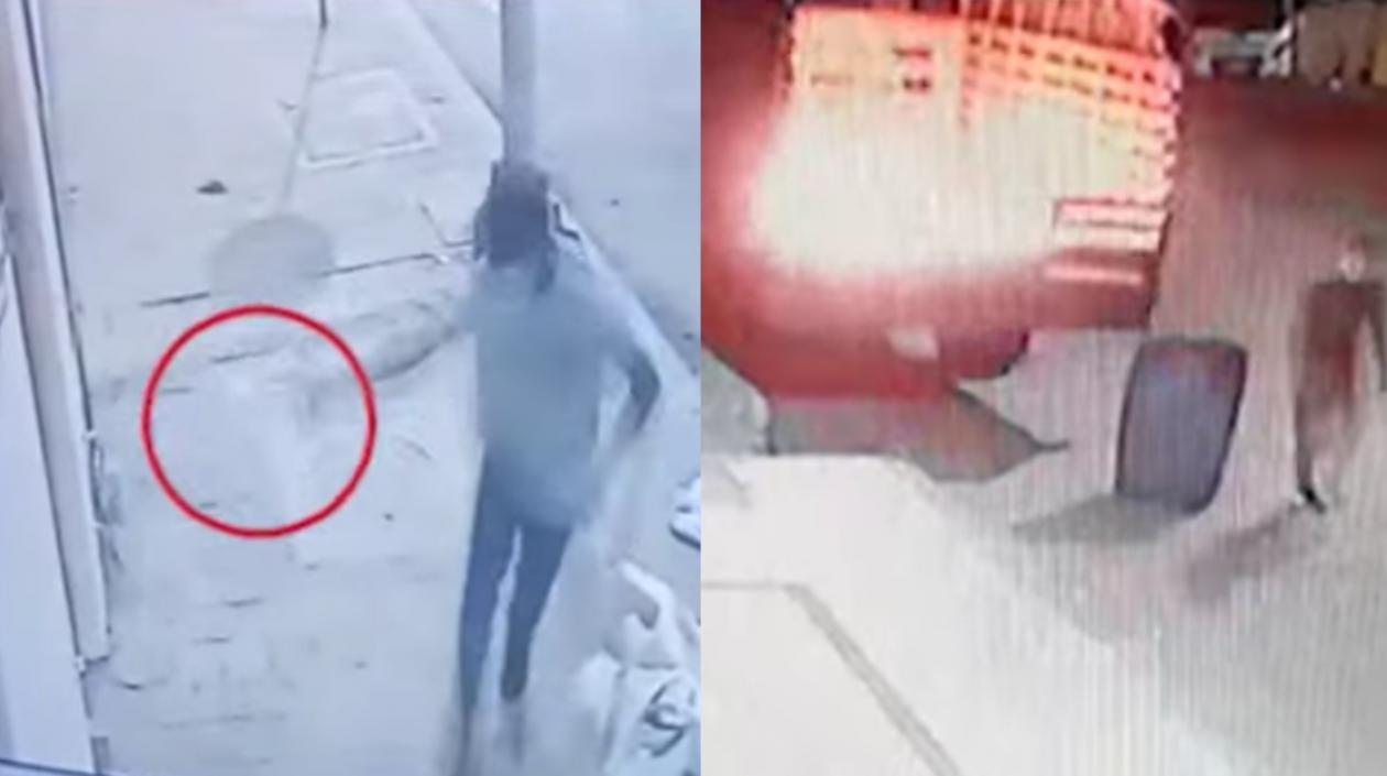 Los presuntos 'Costeños' disparando a negocios y prendiendo fuego a vehículos. 