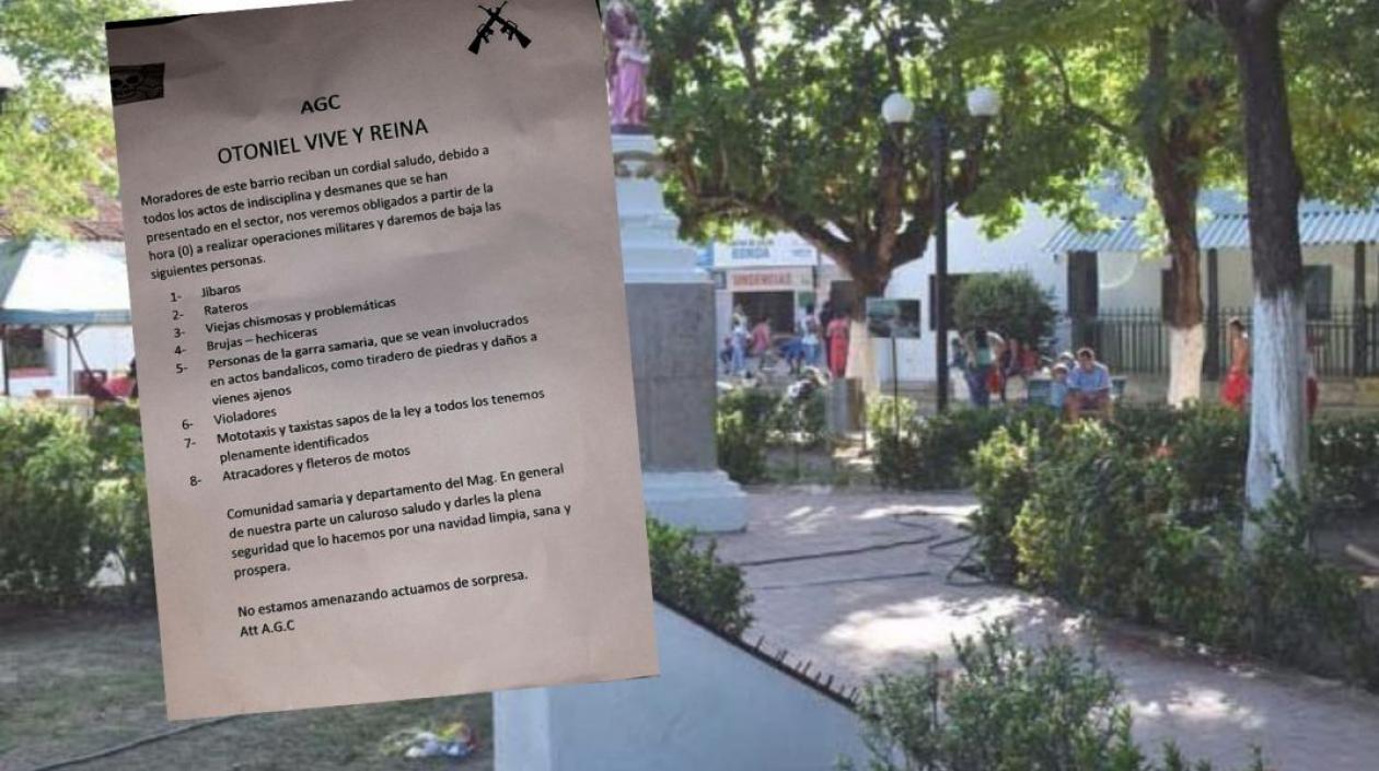 El panfleto que apareció en el corregimiento.