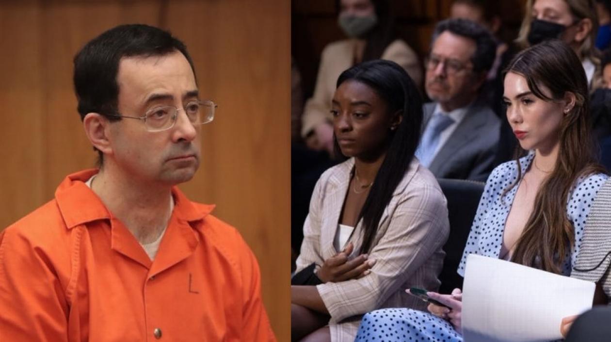 Larry Nassar y varias de las gimnastas víctimas de sus abusos.