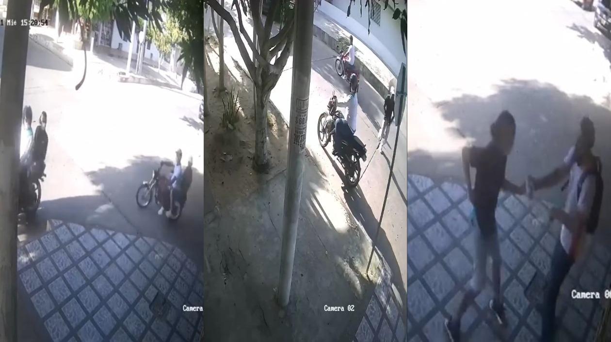 Momento del atraco en una calle del barrio Cevillar. 