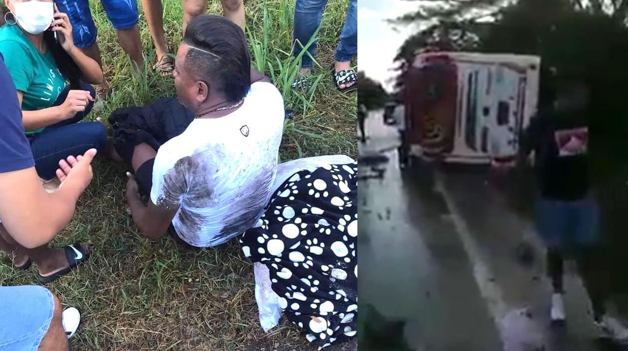 Omar Geles cuando era auxiliado tras el accidente.