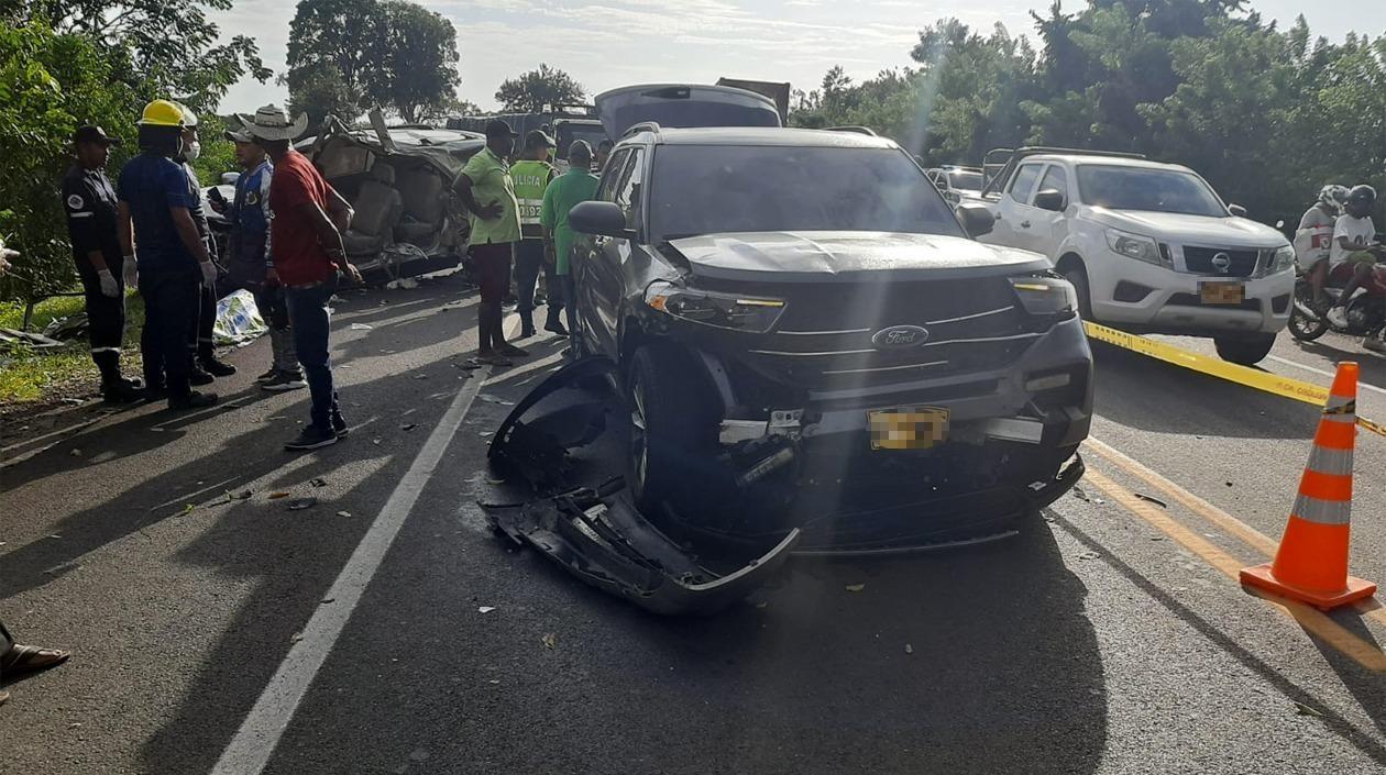 Una de las camionetas involucradas en el accidente. 