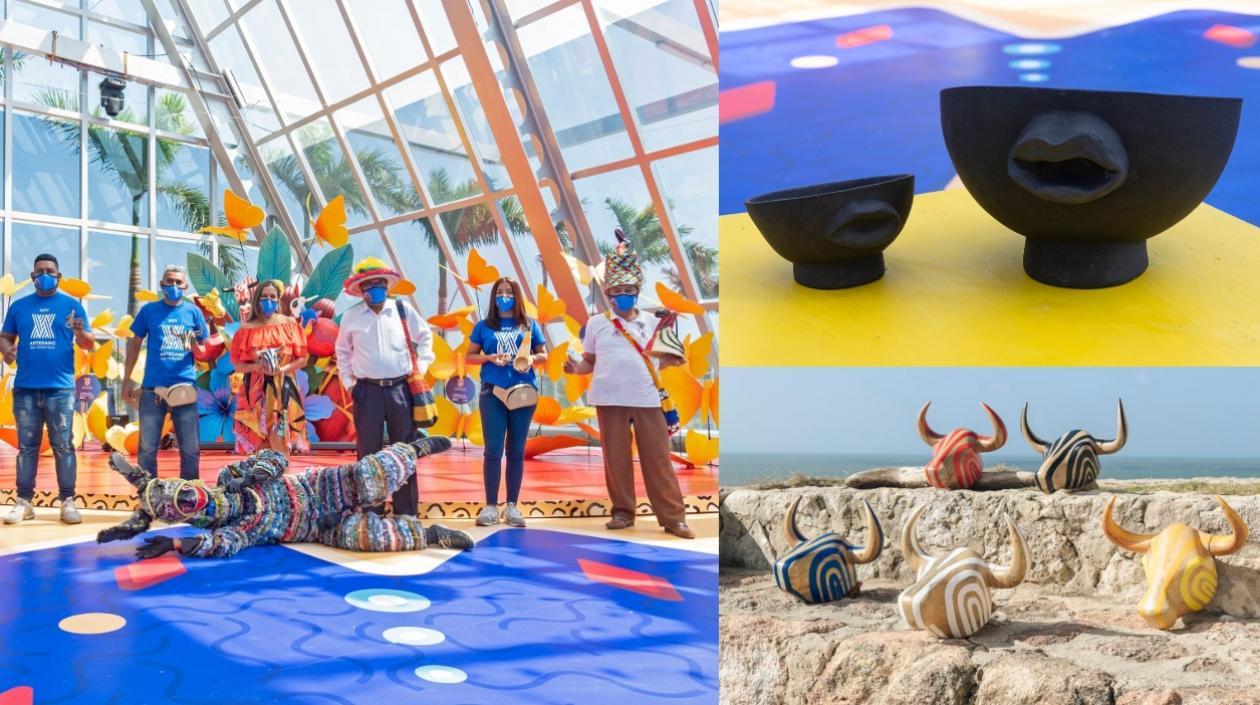 Artesanos del Atlántico con sus piezas. 