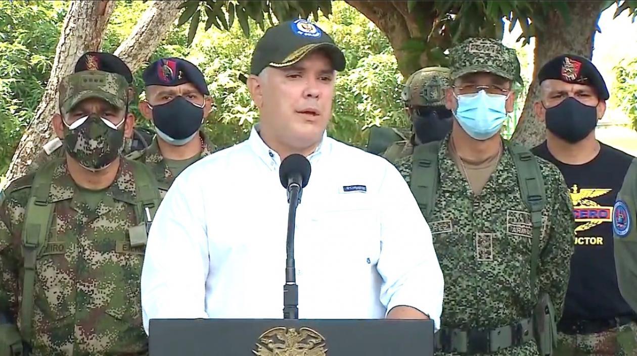 El Presidente Iván Duque, durante la declaración en el Fuerte Militar de Tolemaida.