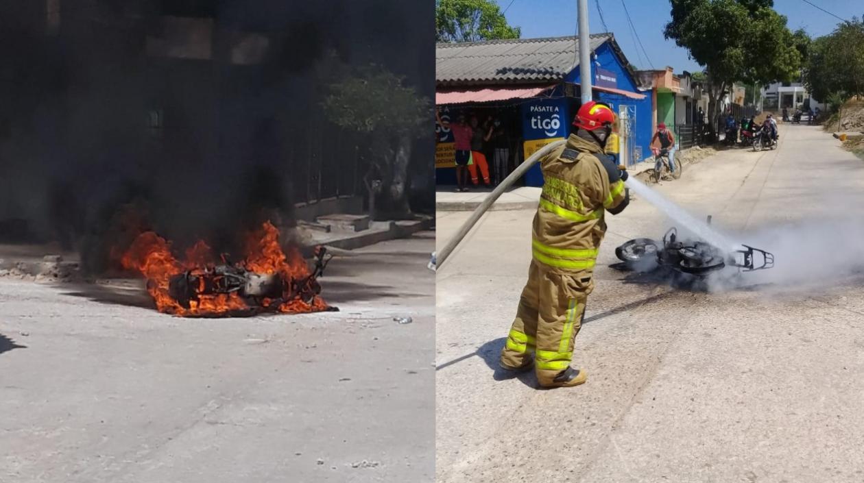 Momento en que los bomberos apagaban las llamas.