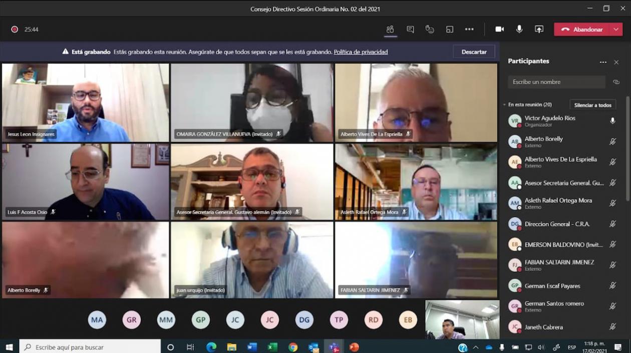 Reunión virtual del Consejo Directivo de la C.R.A.