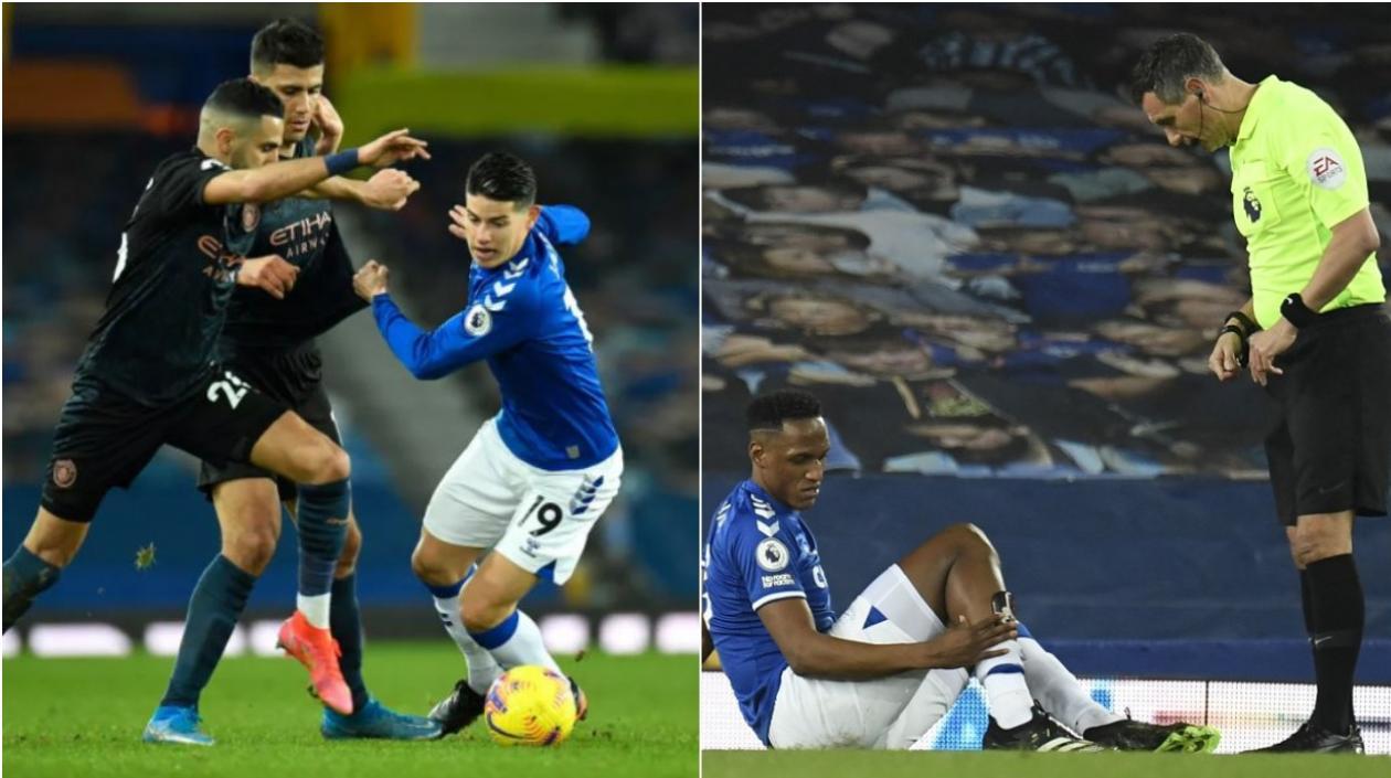 James Rodríguez y Yerri Mina, durante el partido. 