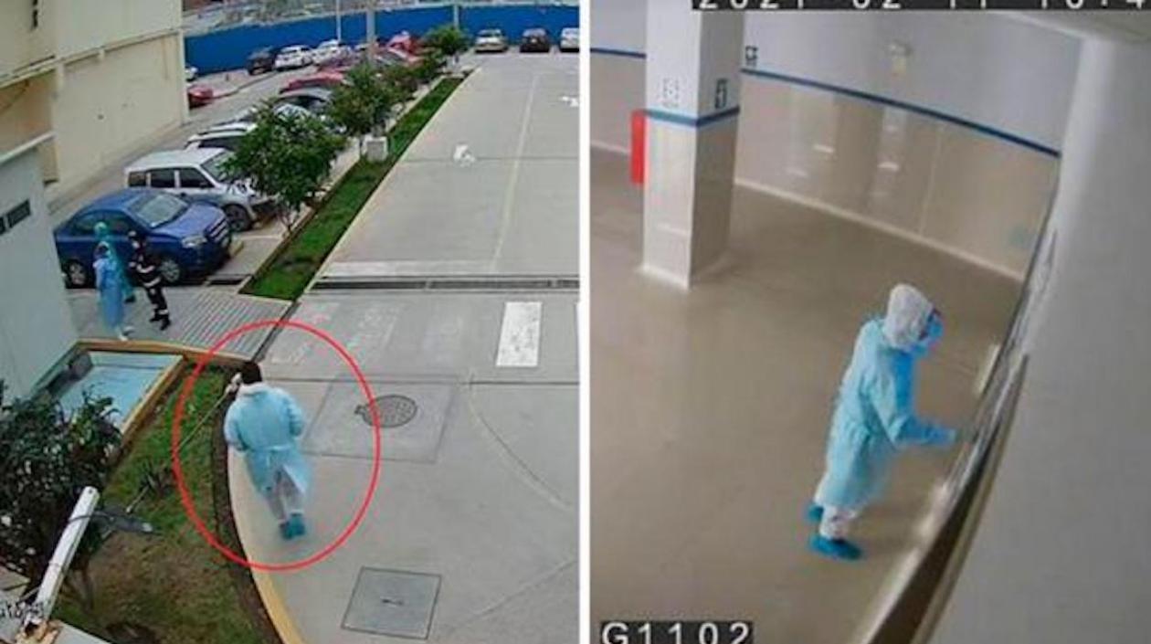 Policía quedó grabado en cámaras de seguridad del hospital.