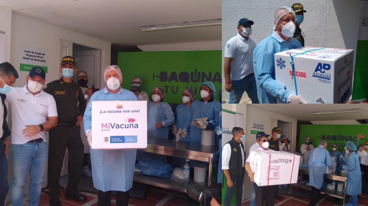 El Viceministro de Salud y el secretario de Salud con las vacunas.