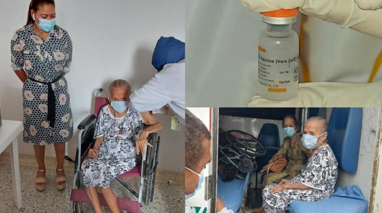 Francisca Mangonez Martínez recibiendo la vacuna.