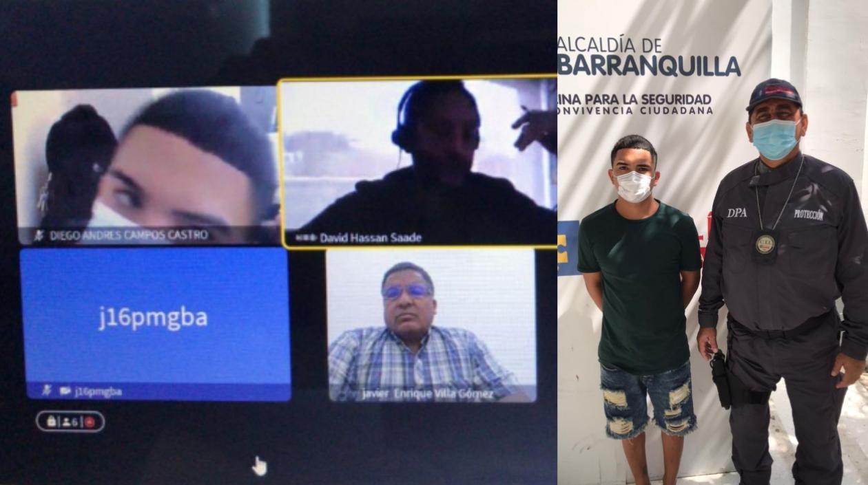 Diego Andrés Campos en la audiencia de hoy (izquierda) y cuando se entregó ayer en la URI. 