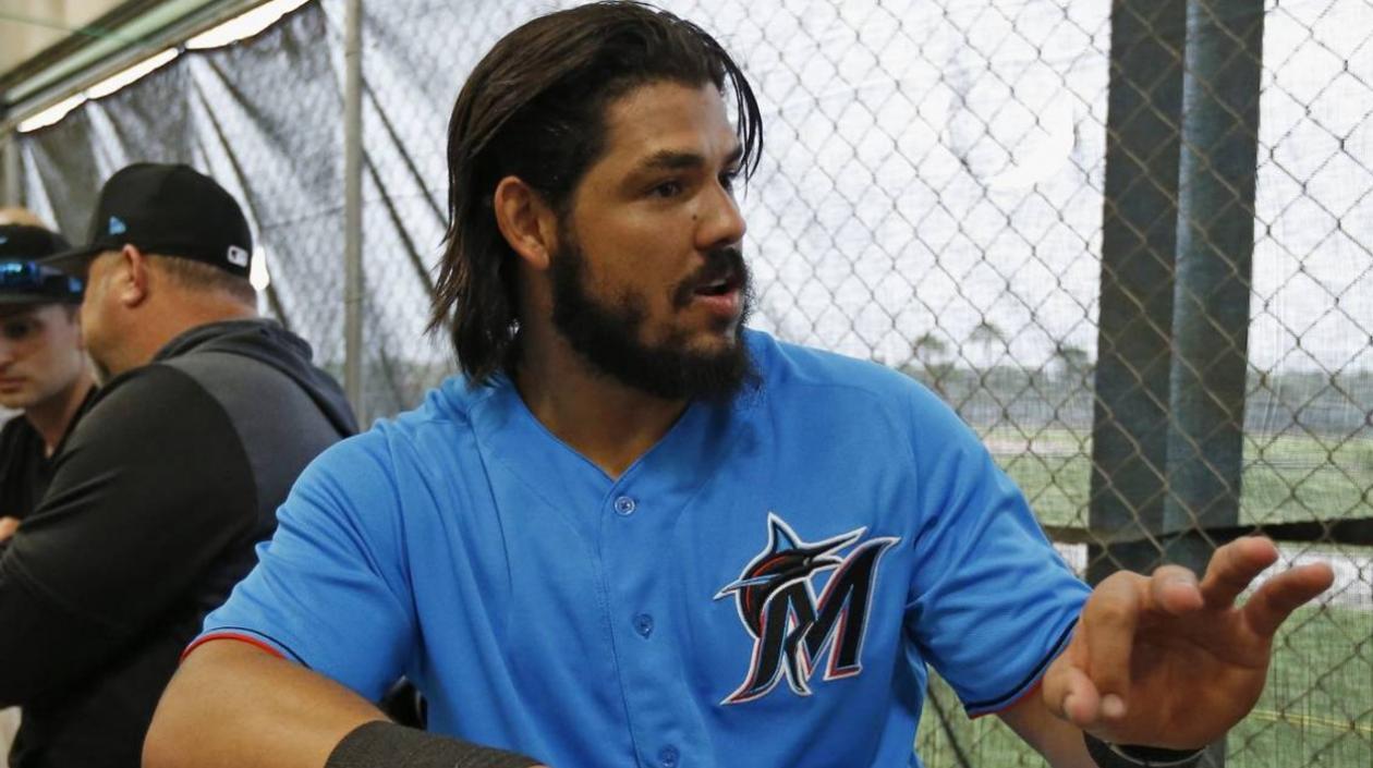 Jorge Alfaro, receptor de los Marlins. 