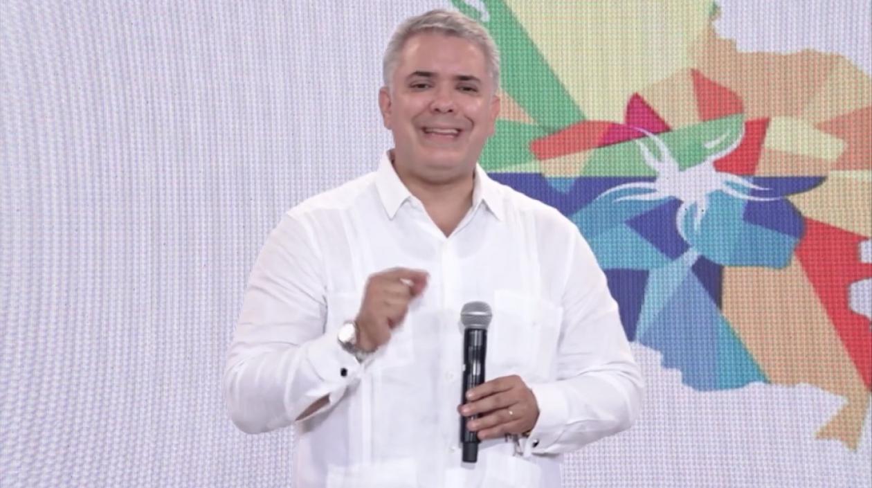 El Presidente iván Duque interviniendo esta tarde en la Asamblea del BID 2021.