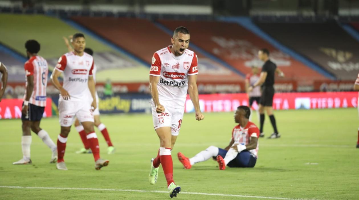 Daniel Giraldo celebrando el gol del empate ante Junior