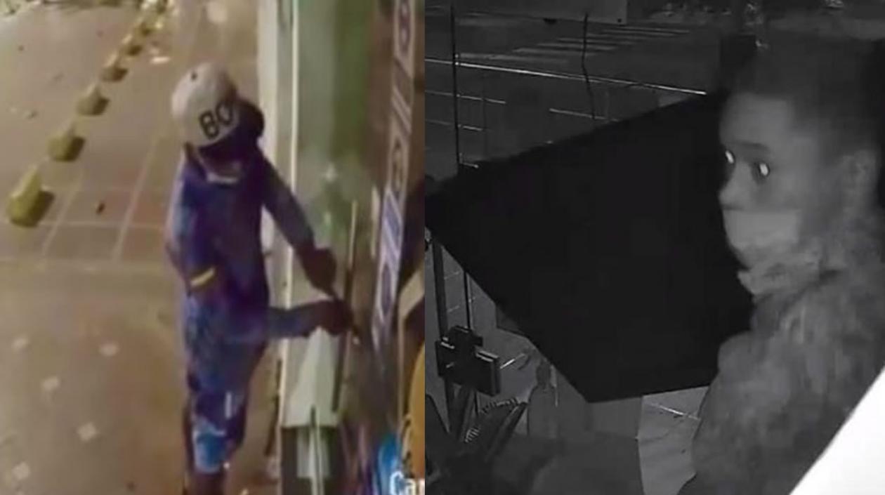 El ladrón quedó grabado en las cámaras de seguridad de ambos negocios. 
