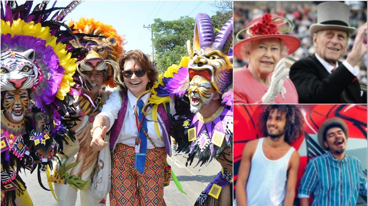 Carla Celia es el personaje invitado en MiREDVista. En otra foto, el príncipe Felipe, fallecido ayer y la Reina Isabel, y Caribefunk.