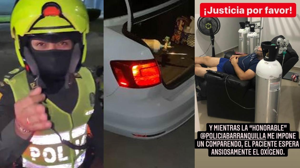 El agente que no entiende de emergencia/ el carro con la bala de oxígeno/ y el paciente a la espera.