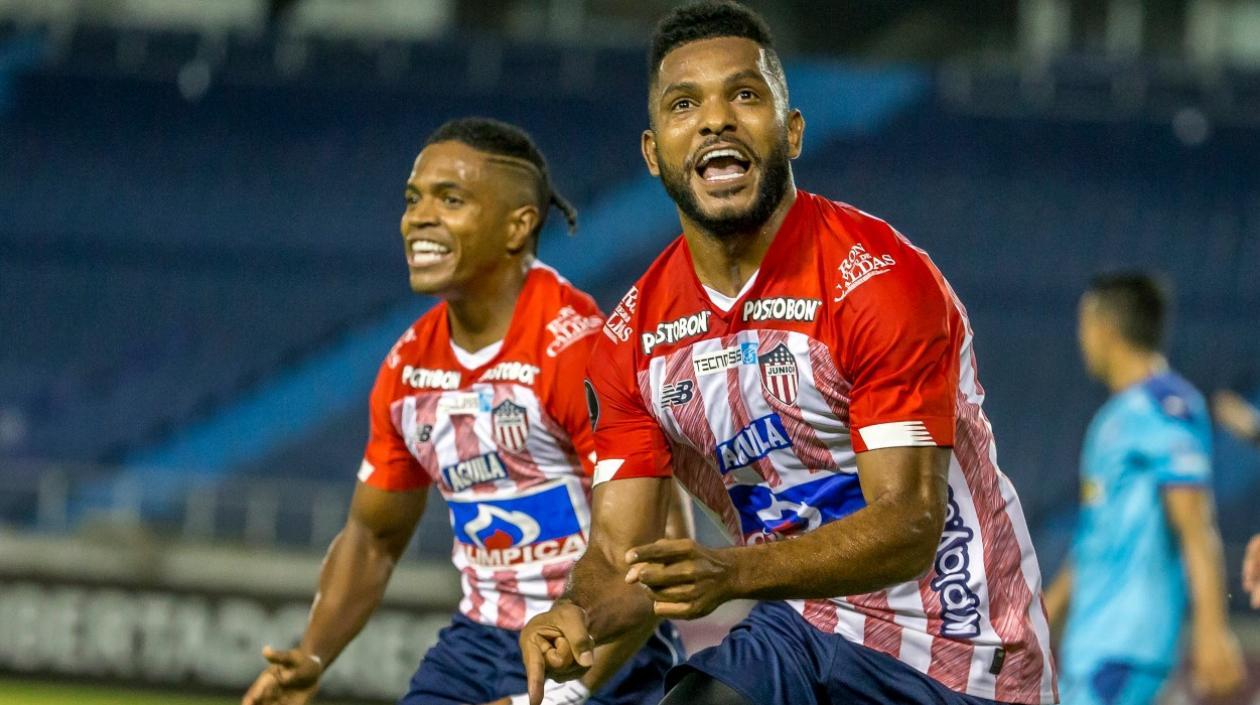Miguel Ángel Borja celebra su gol ante Bolívar. 
