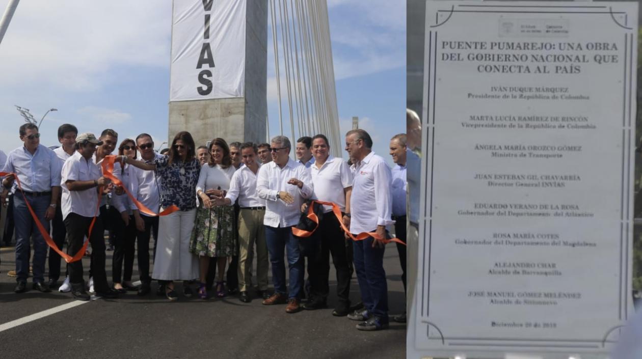 Inauguración del puente y la placa.