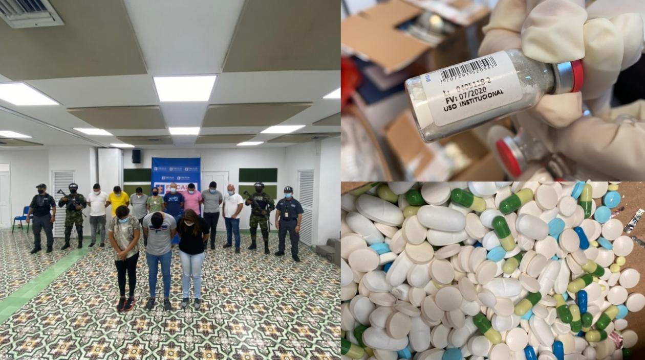 Capturados y medicamentos incautados.