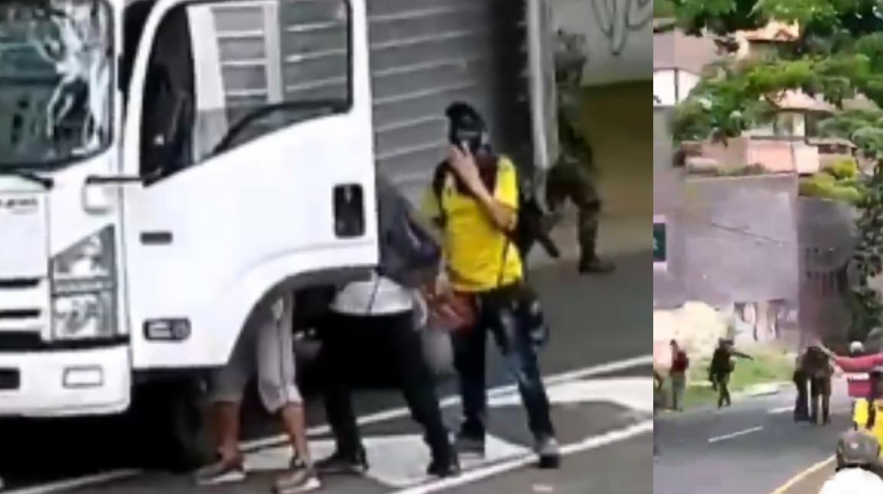 Camión en el que se movilizaban los policías de civil.