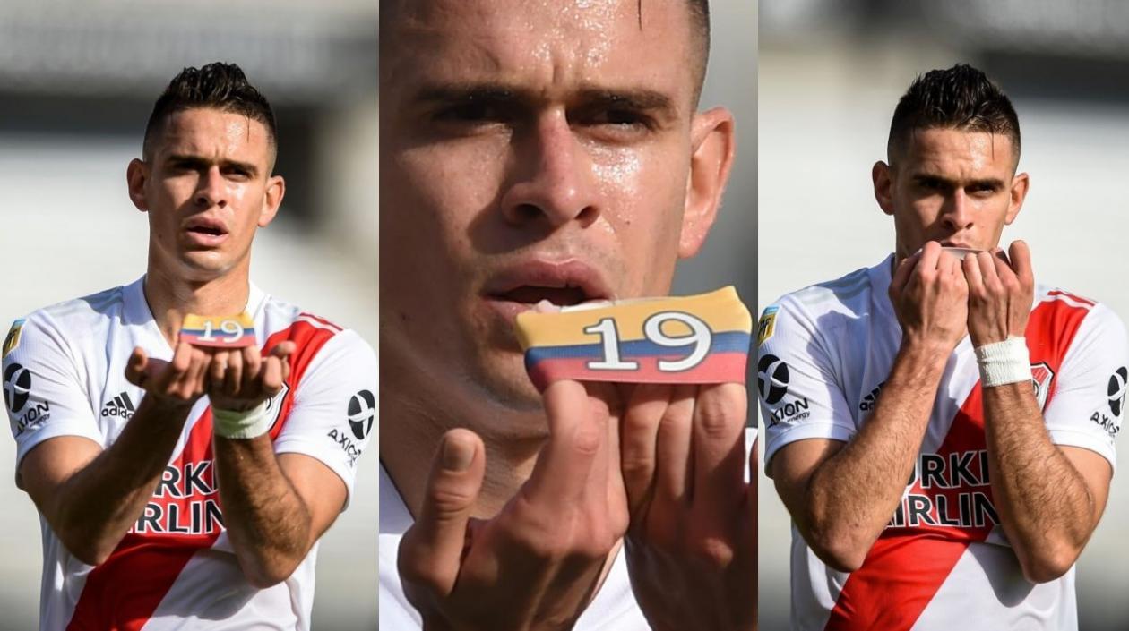 Rafael Santos Borré celebró con homenaje a Colombia.