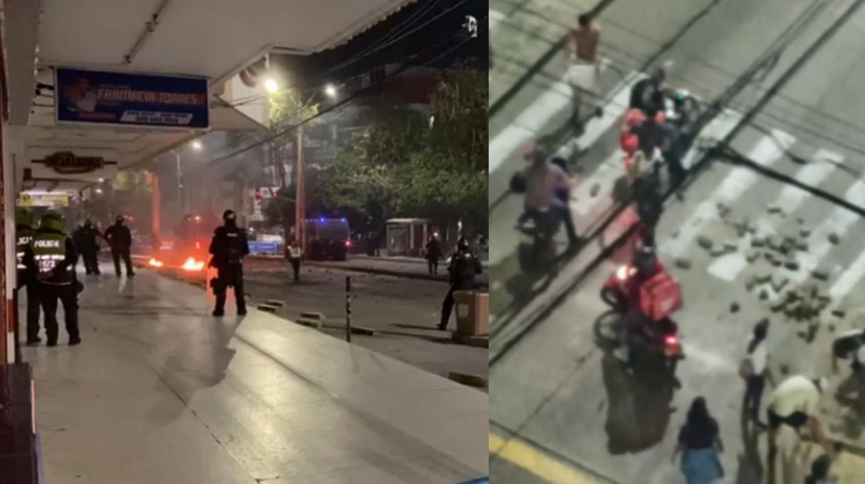 Momentos de la protesta en la Calle 72 la noche del jueves.