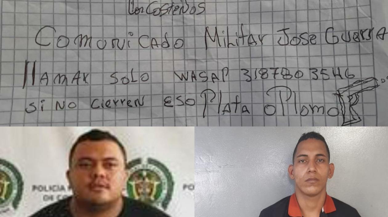 Uno de los panfletos y alias 'JJ' y Orlay José Patiño Sarabia.