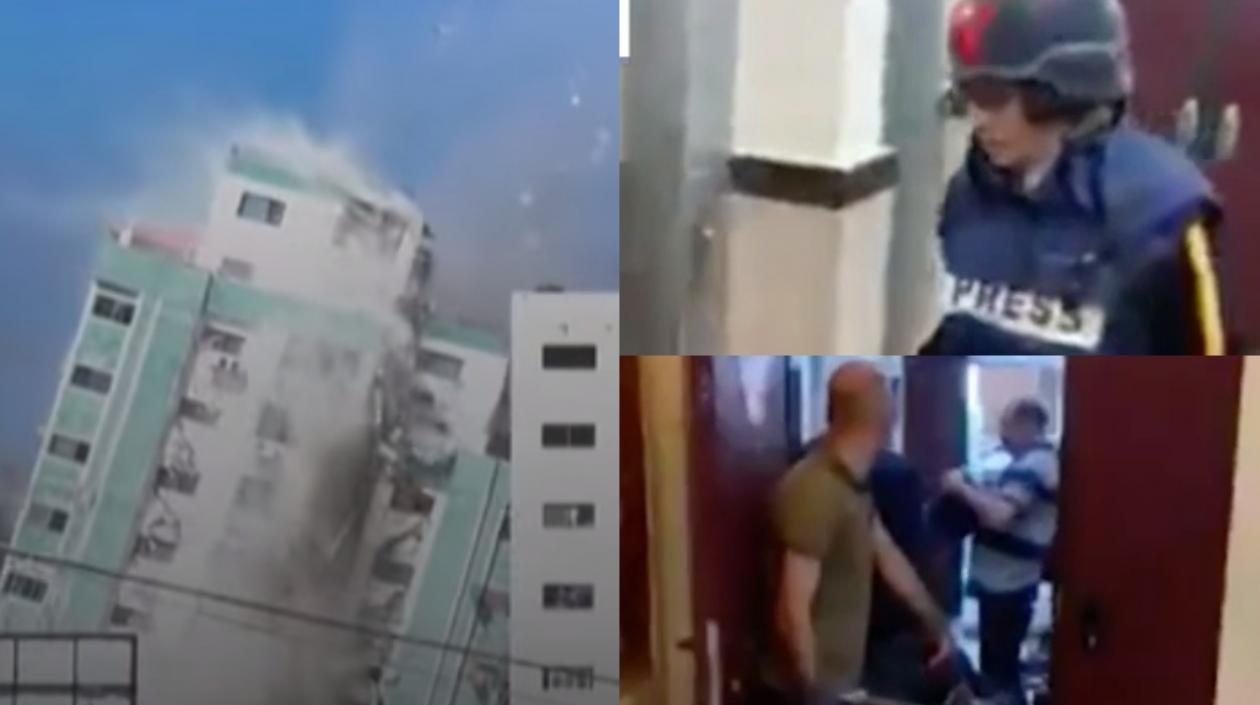 Imágenes del edificio y de los periodistas.