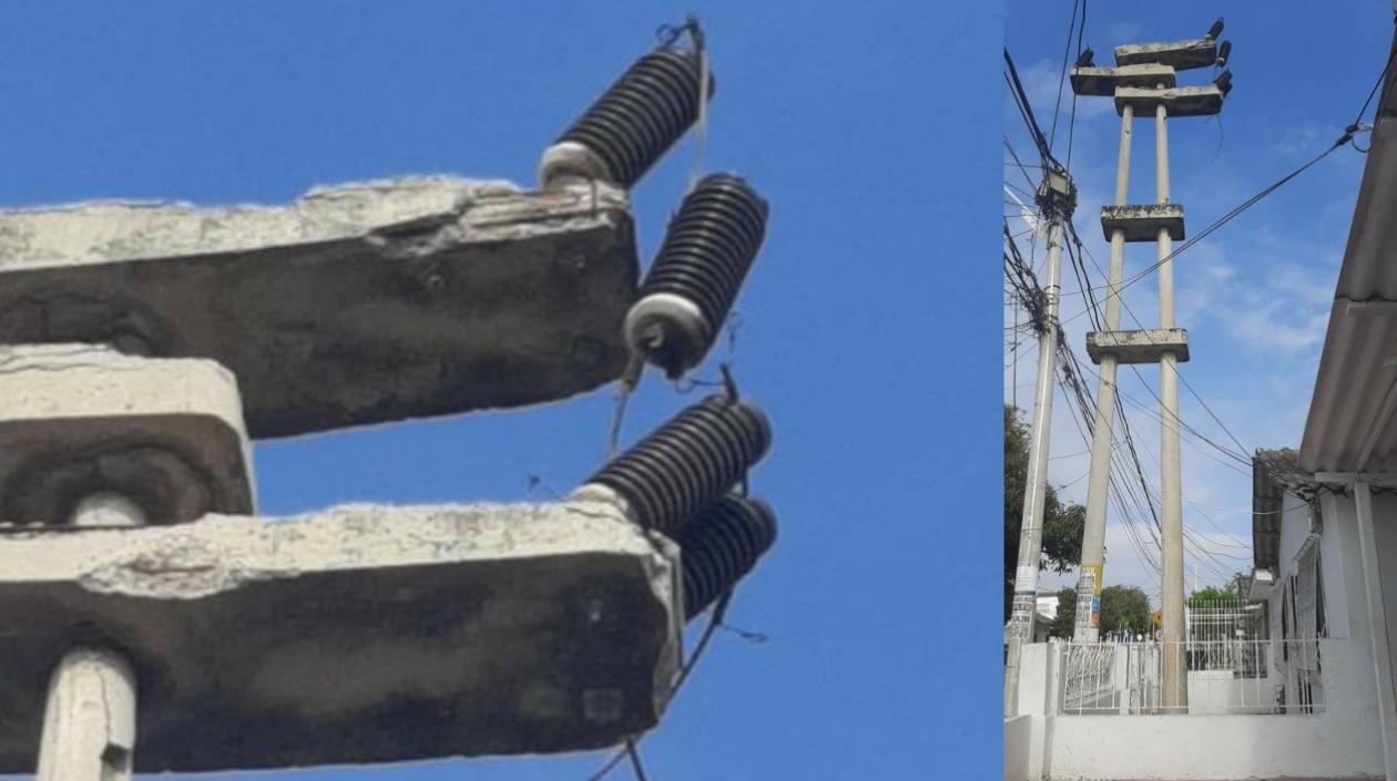 Así se encuentran los aisladores en los postes de energía. 
