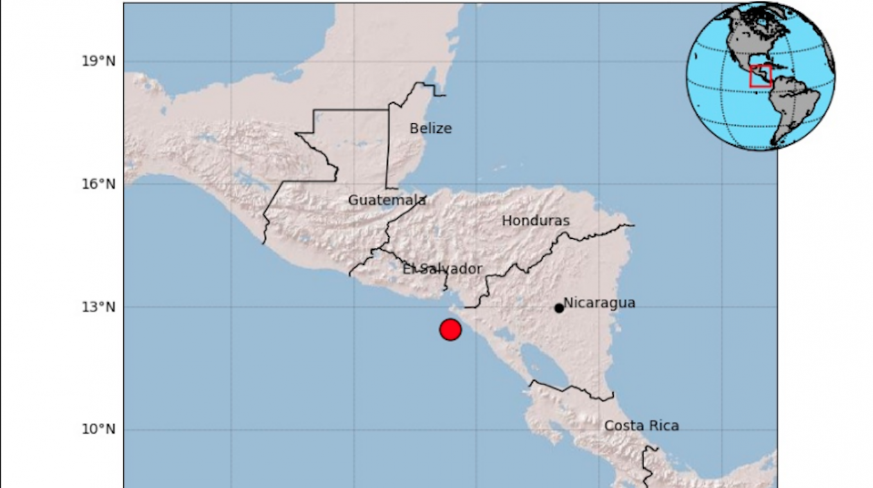 Punto donde se registró un sismo en Nicaragua.