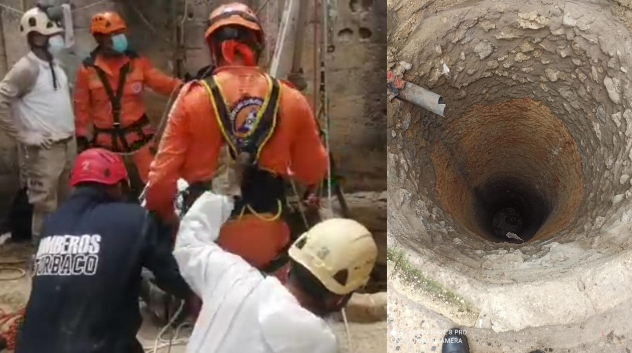 La mujer cayó en este pozo artesanal. 