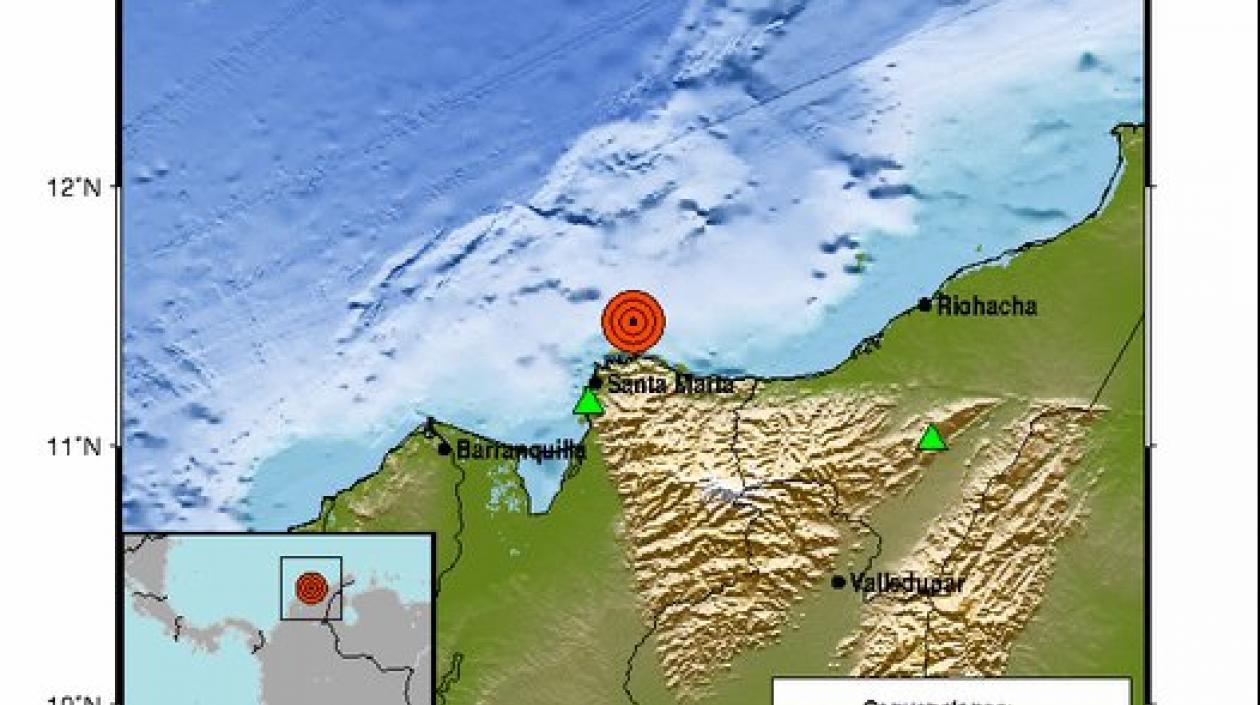 Mapa del sismo de 3,4 grados en el Mar Caribe.