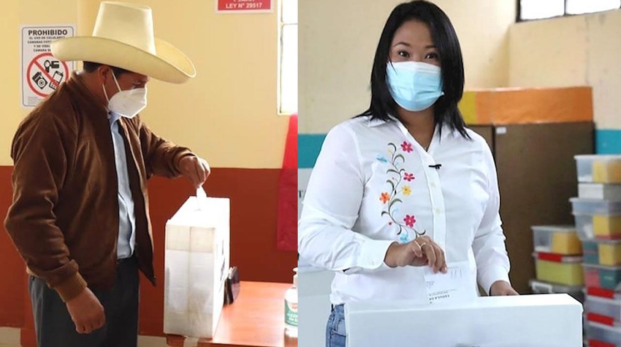 Los candidatos Pedro Castillo y Keiko Fujimori, al momento de votar.