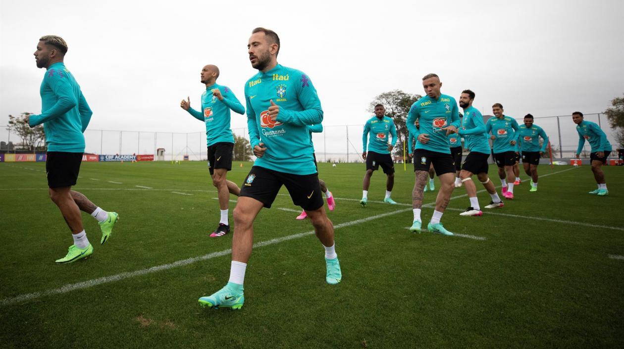Jugadores de Brasil en un entrenamiento. 