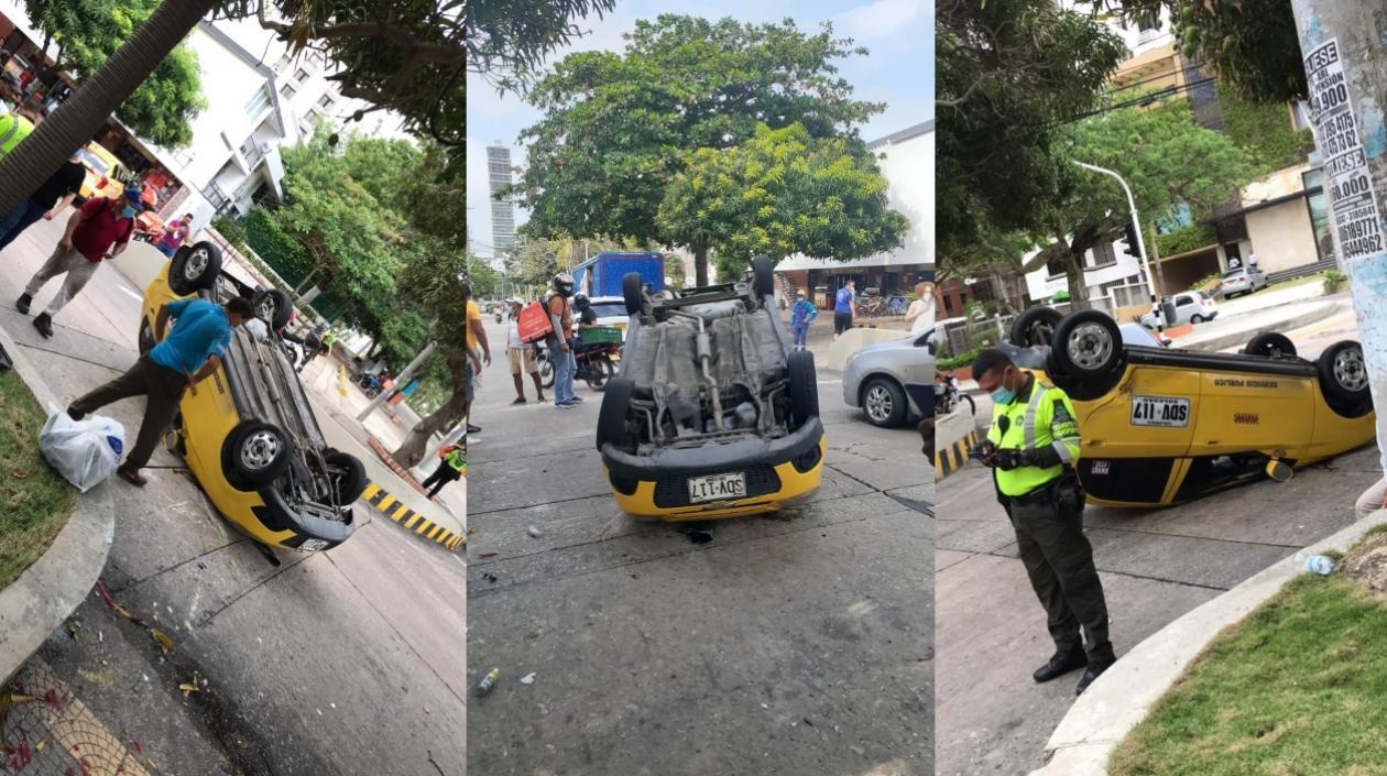 Así quedó el taxi tras el accidente.
