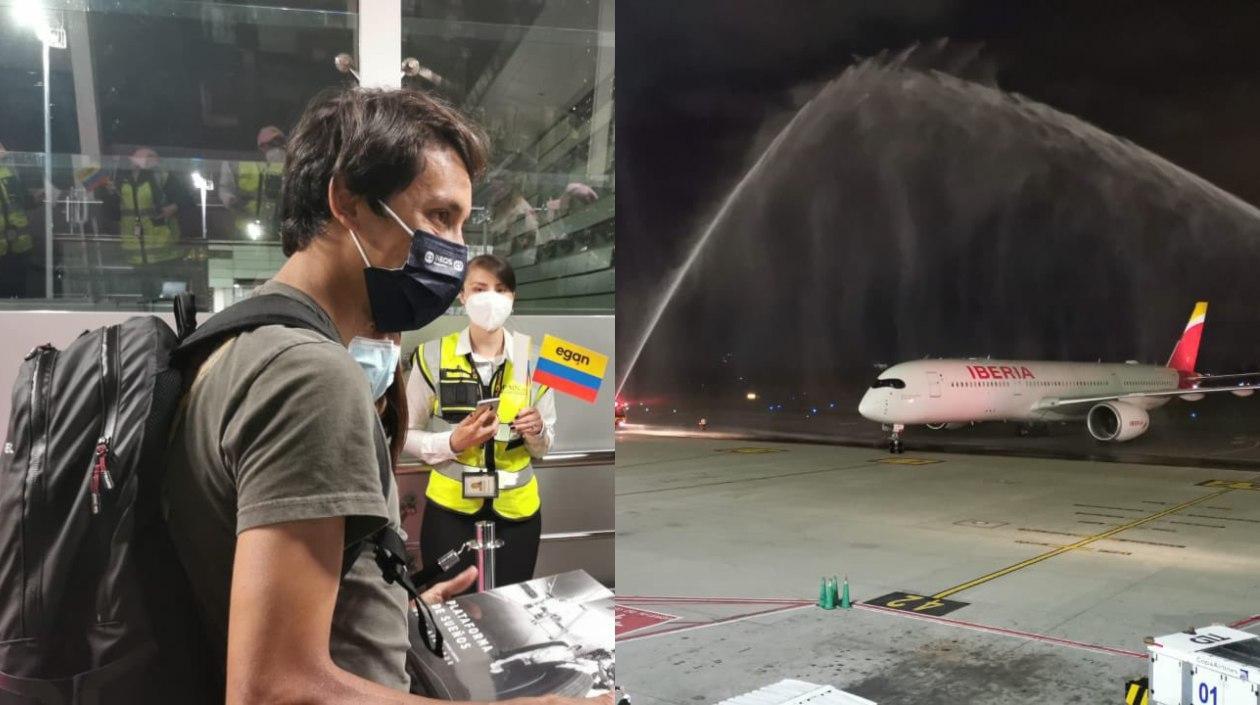 Egan Bernal a su llegada a Bogotá. 