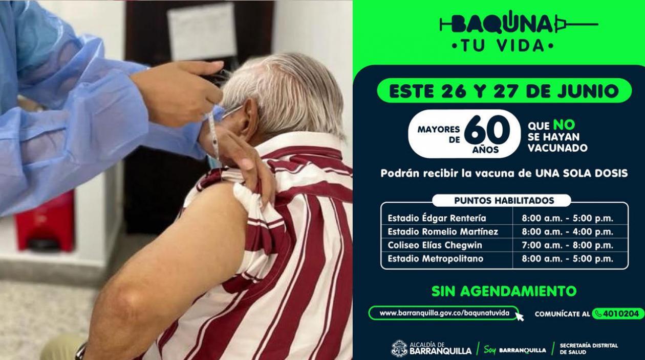 Vacunación de una sola dosis, sábado y domingo en Barranquilla.